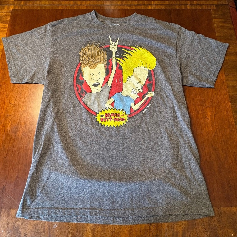 Beavis and Butt-Head Rock On Graphic T-Shirt Gray XL